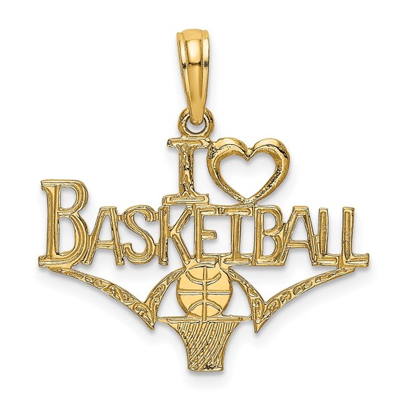 14k Yellow Gold Genuine Sports I HEART BASKETBALL w/Ball and Net Charm - Picture 2 of 5